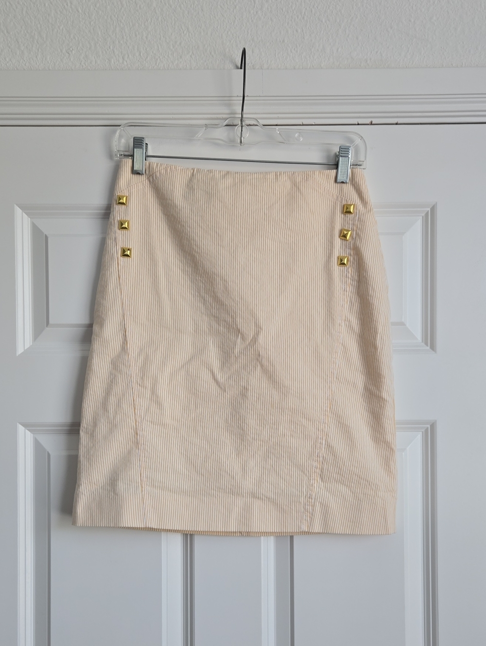 Antonio Melani Cream And Orange Mini Skirt with Gold Stud Accents